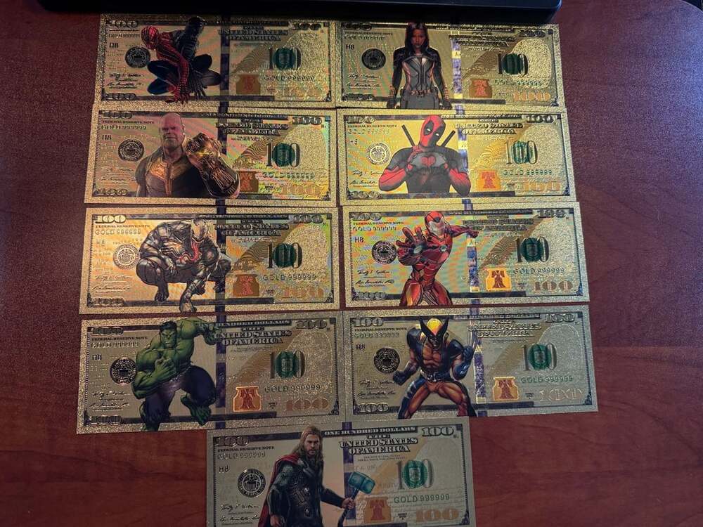 Marvel Superhero 9-Piece 24K Gold Plated Banknote Set
